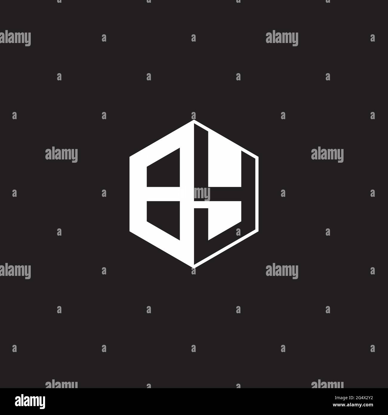 DA B Y YB Logo monogramma esagonale con sfondo nero stile spazio negativo Illustrazione Vettoriale