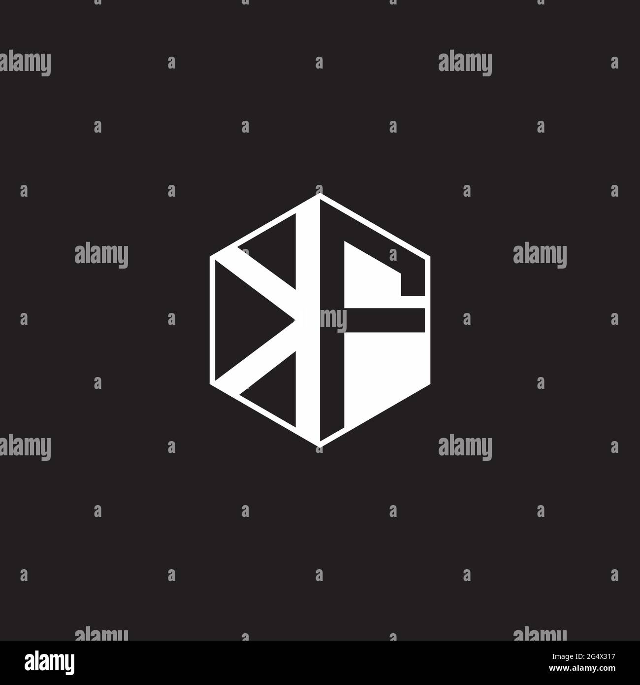 KF K F FK esagonale monogramma con logo e sfondo nero stile spazio negativo Illustrazione Vettoriale