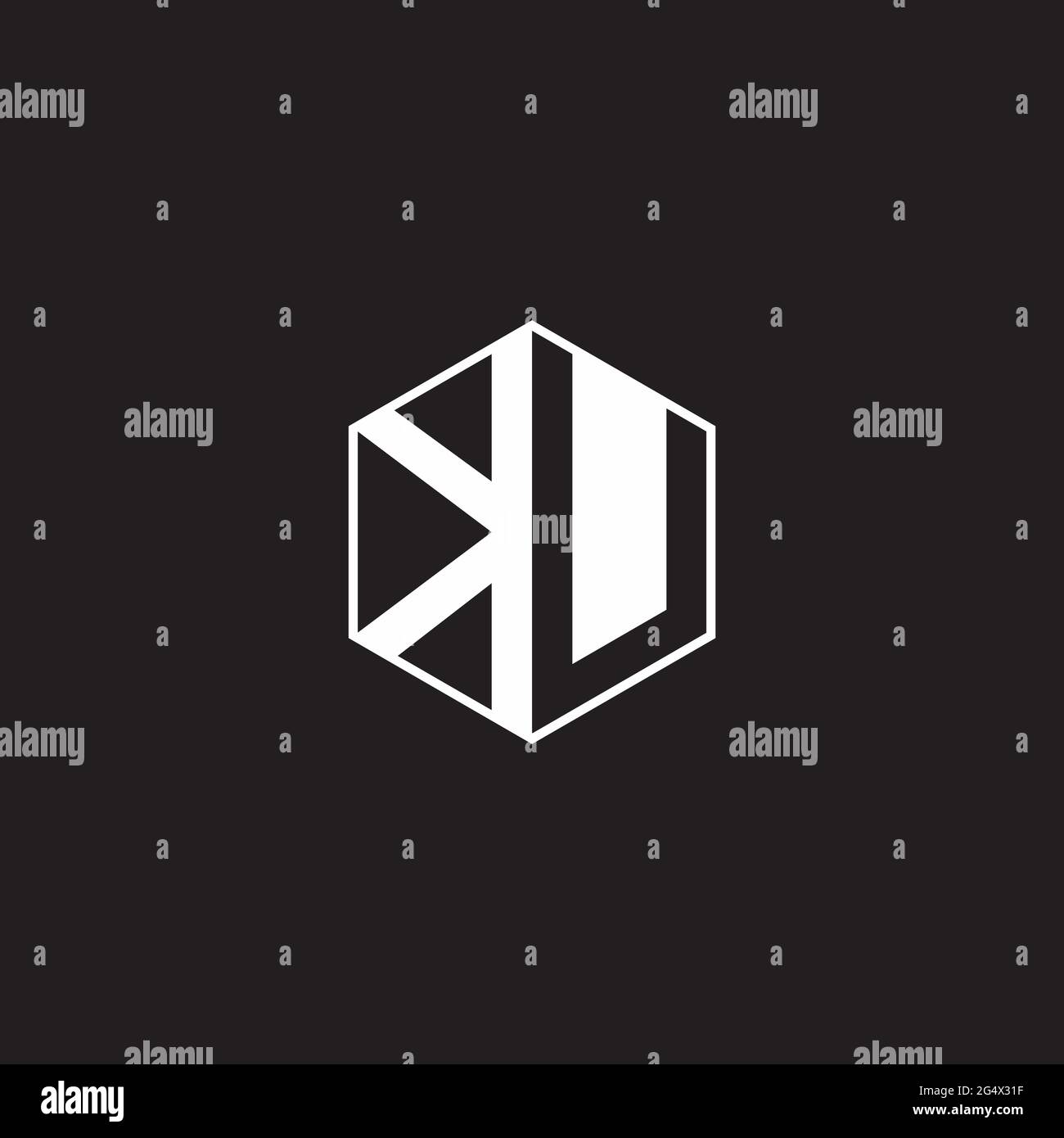 KU K U UK Logo monogramma esagonale con sfondo nero stile spazio negativo Illustrazione Vettoriale
