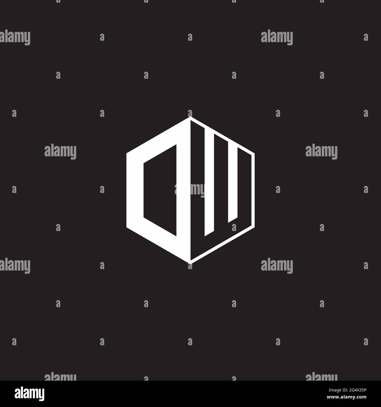 DW OW Logo monogramma esagonale con sfondo nero negativo stile spazio Illustrazione Vettoriale