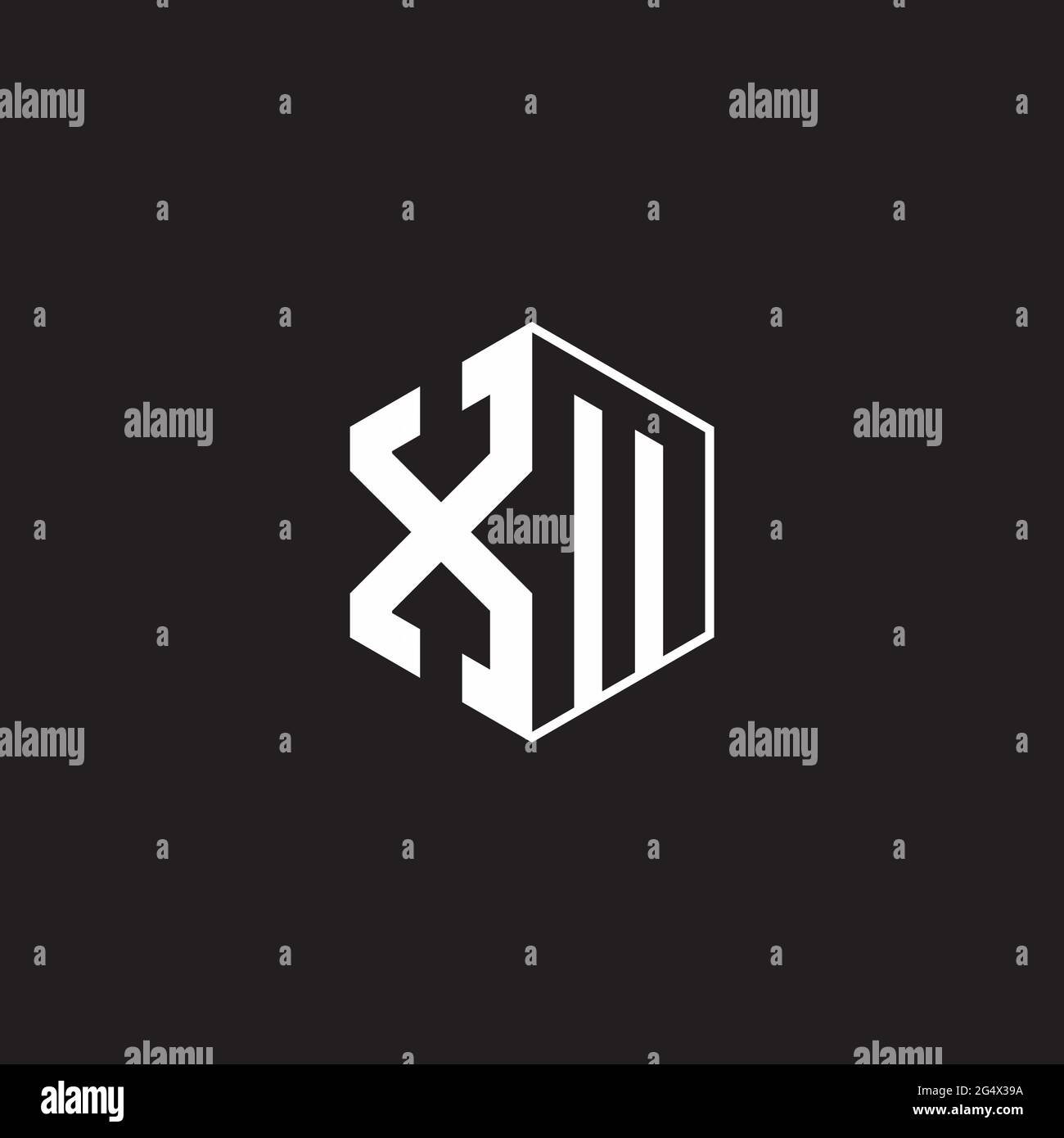 XM X M MX Logo monogramma esagonale con sfondo nero stile spazio negativo Illustrazione Vettoriale