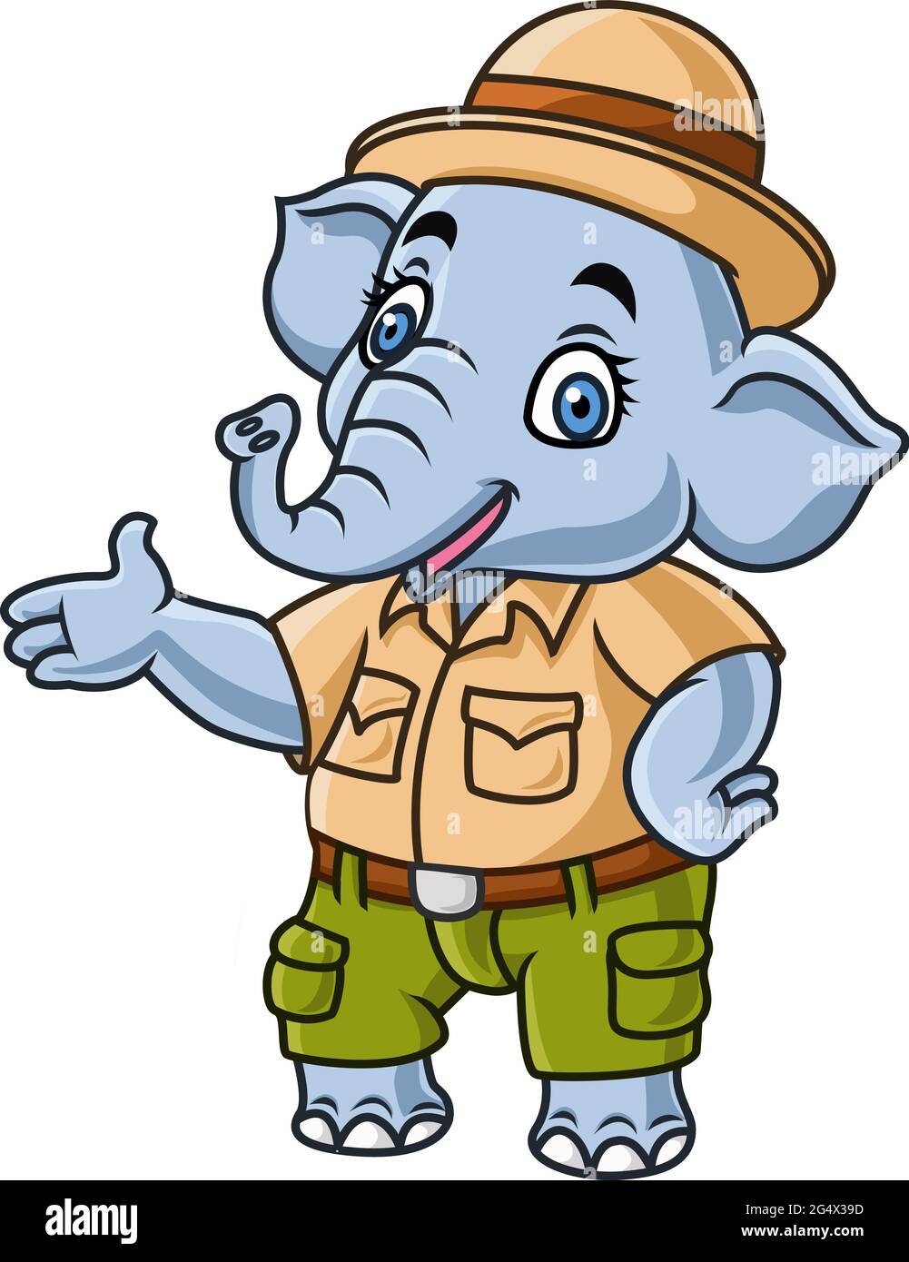 Cartoon simpatico elefante con costume da safari Illustrazione Vettoriale
