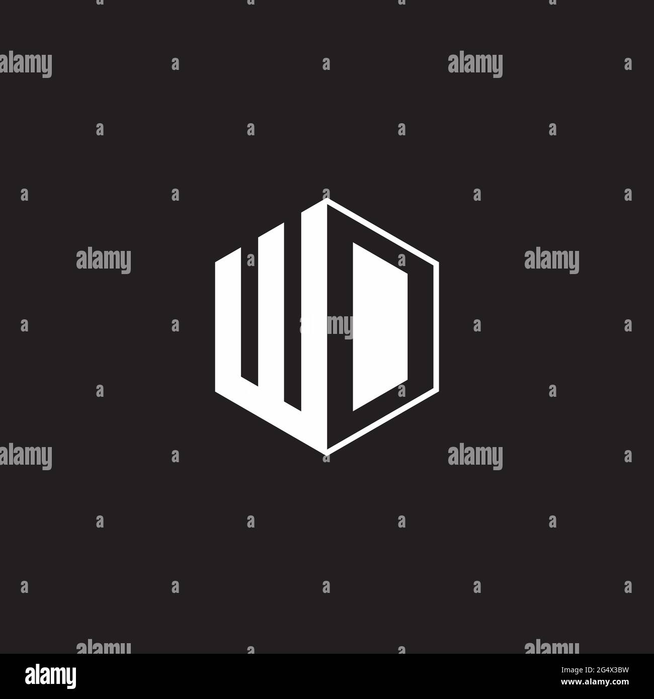 WD W D DW Logo esagonale monogramma con sfondo nero stile spazio negativo Illustrazione Vettoriale