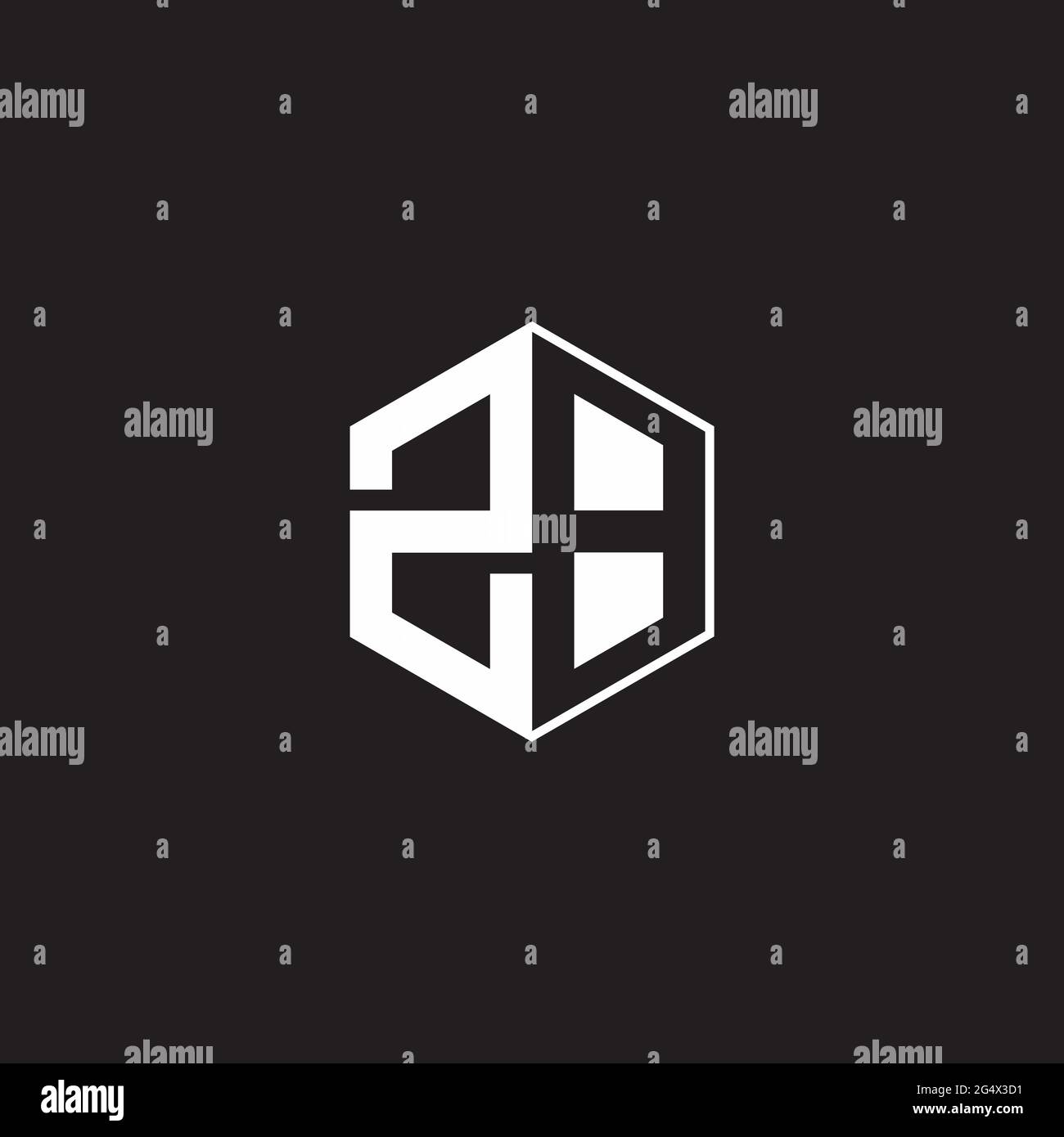 ZB Z B BZ Logo monogramma esagonale con sfondo nero stile spazio negativo Illustrazione Vettoriale