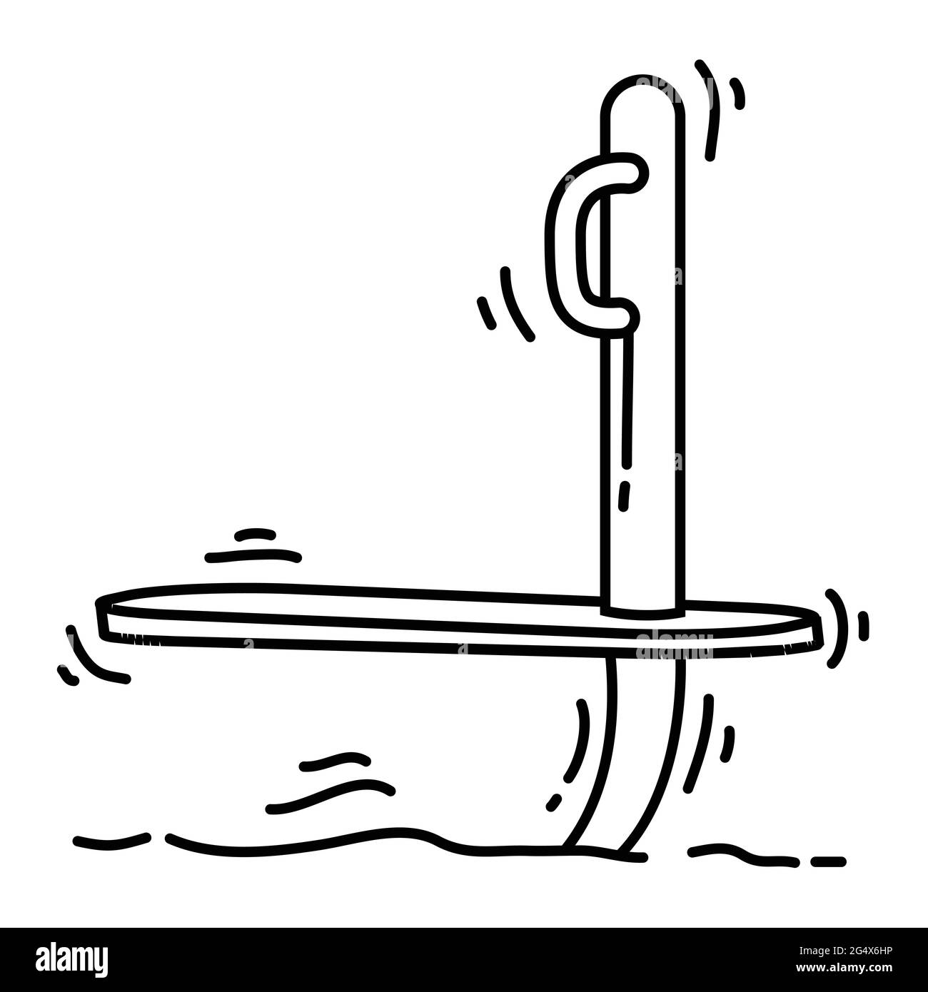 Parco giochi per bambini surf board, gioco, bambini, asilo. Set di icone disegnate a mano, nero profilo, icona doodle, disegno di icone vettoriali. Illustrazione Vettoriale