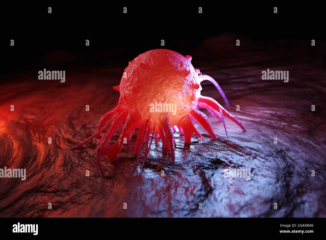 Illustrazione 3D della cellula tumorale nel corpo umano Foto Stock