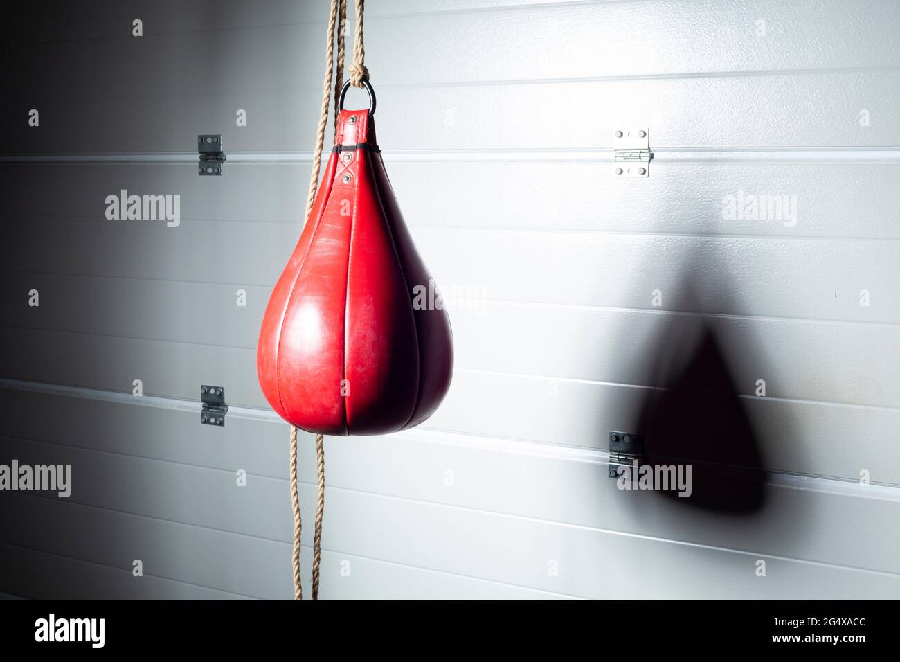 Borsa veloce appesa di fronte alla porta del garage Foto Stock