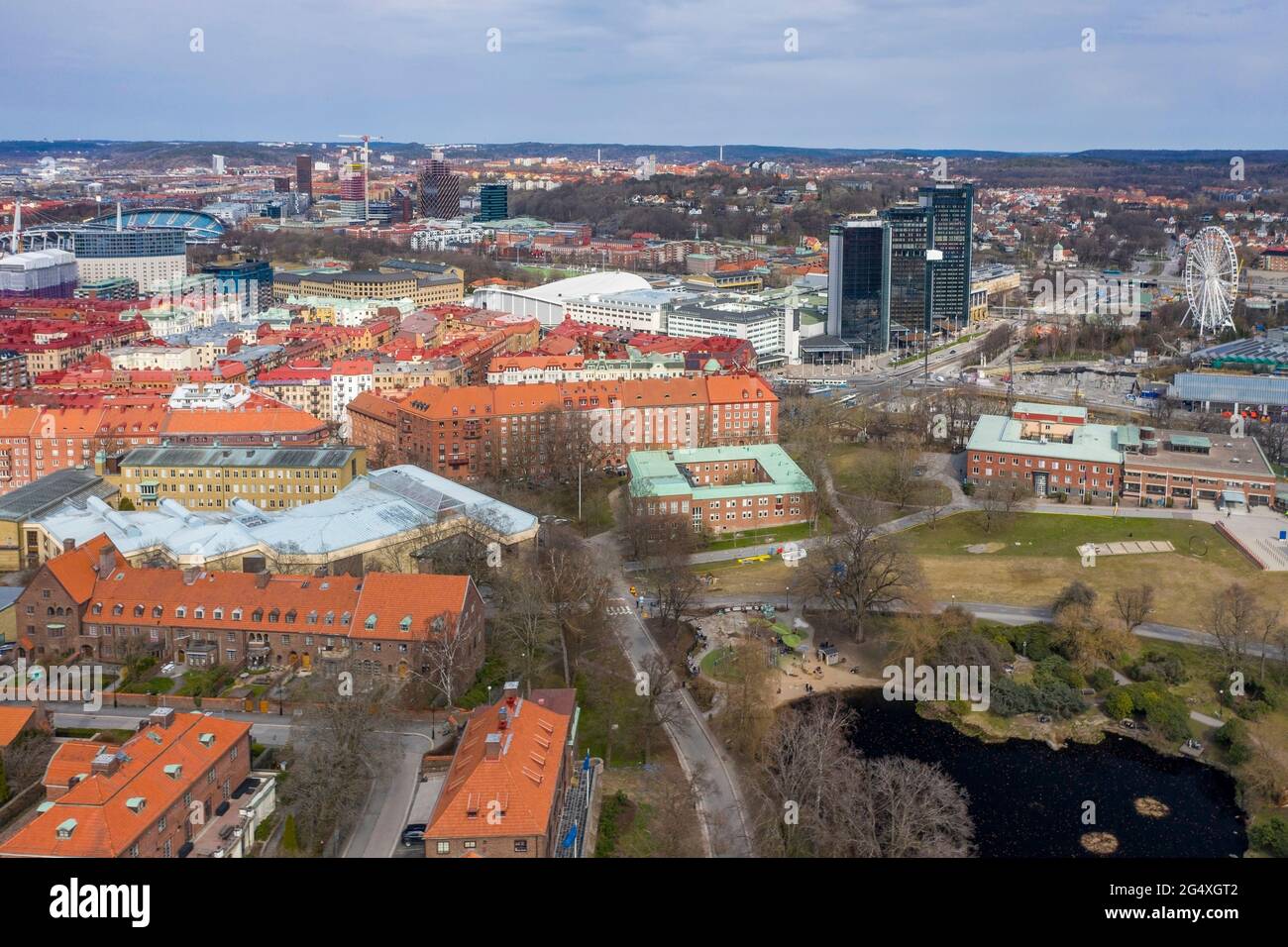 Svezia, Vastra Gotaland County, Goteborg, veduta aerea del distretto di Johanneberg Foto Stock