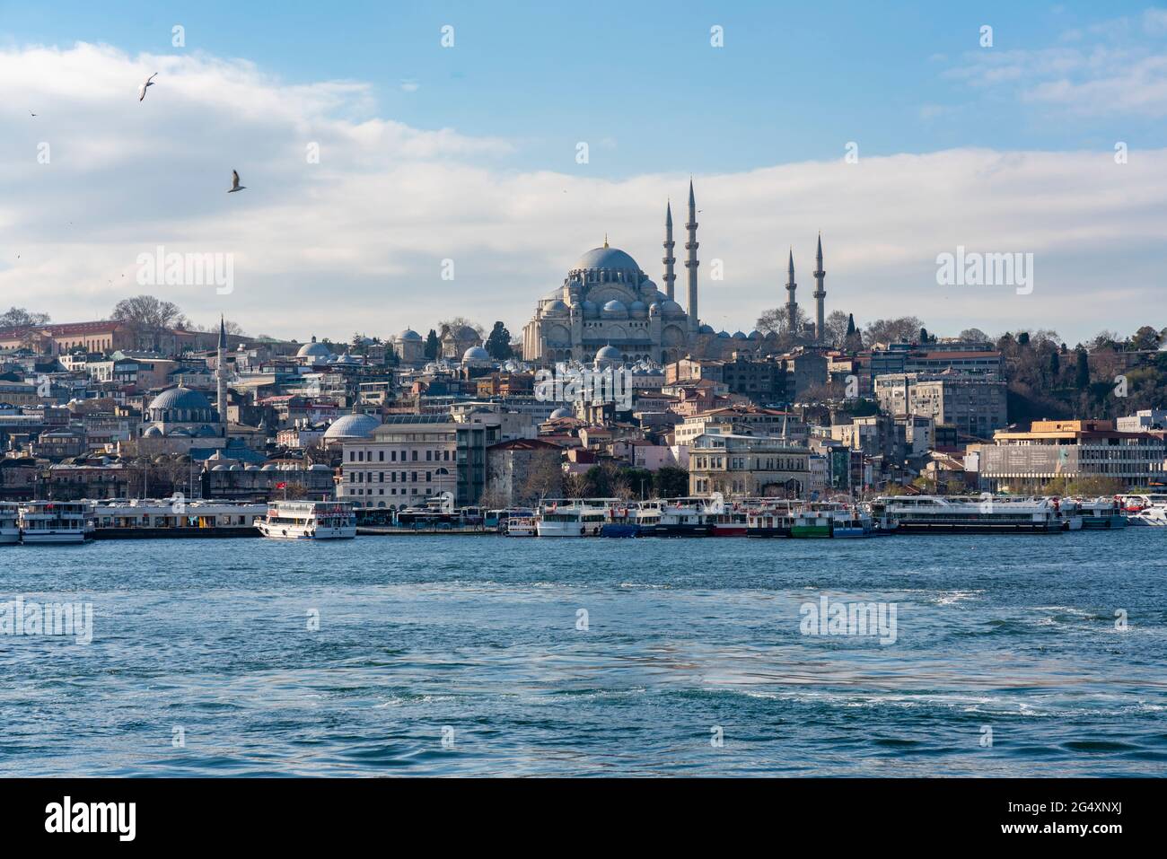 Turchia, Istanbul, Lungomare della città costiera con la Moschea Suleymaniye sullo sfondo Foto Stock Turchia, Istanbul, Lungomare della città costiera con la Moschea Suleymaniye sullo sfondo Foto Stock