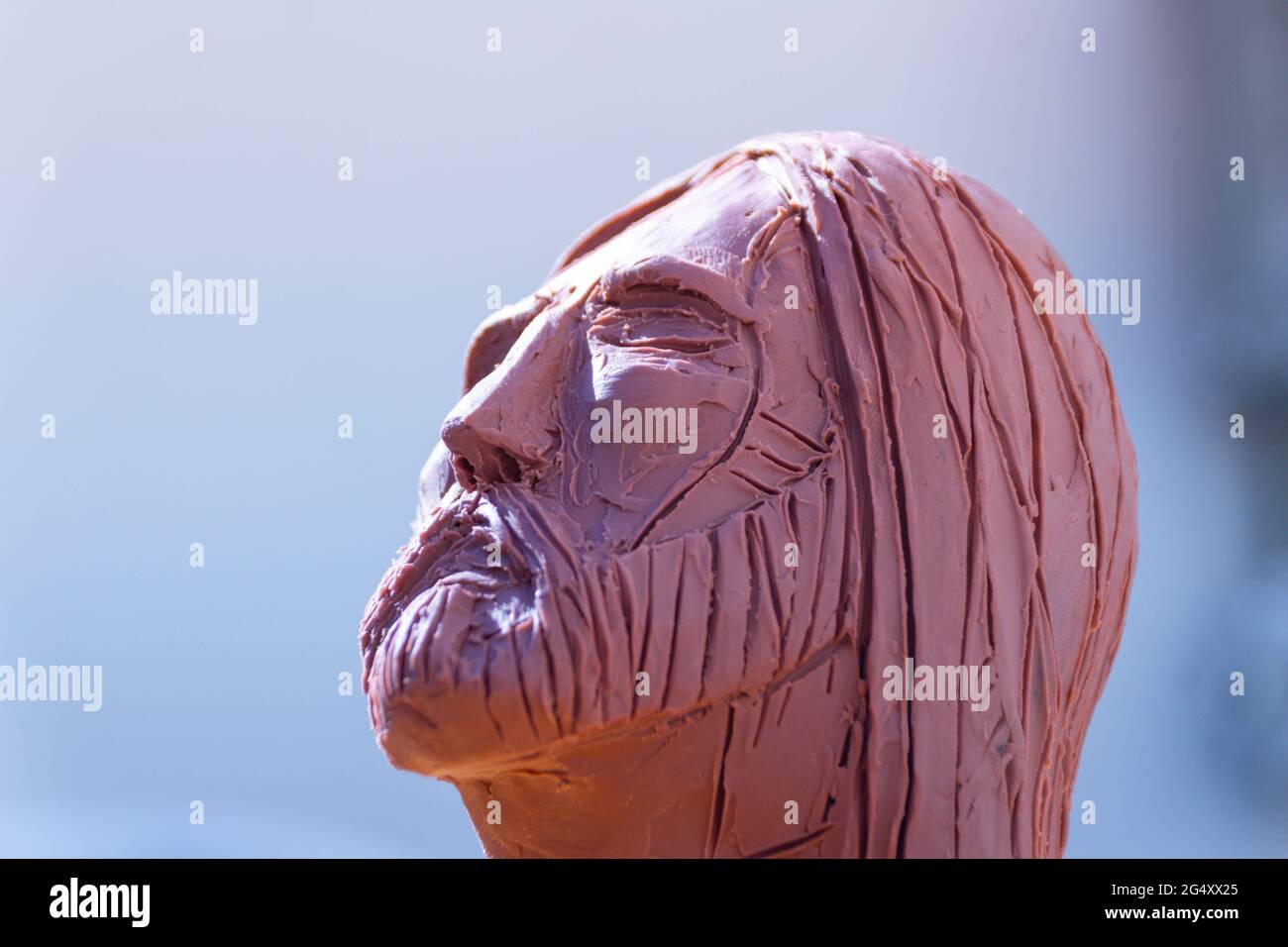 Fotografia di Gesù Cristo faccia scultura in argilla Foto Stock