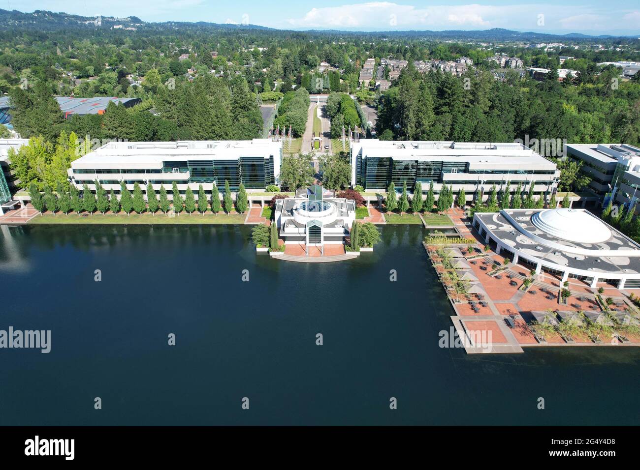 Una vista aerea della sede centrale Nike World, mercoledì 23 giugno 2021, a  Beaverton, OREA Foto stock - Alamy