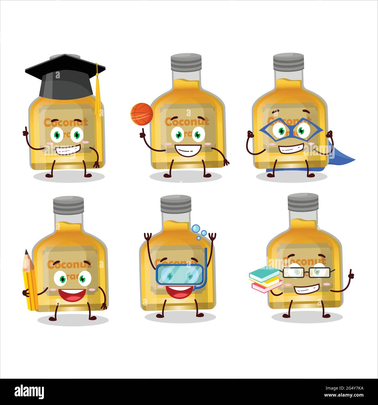 Studente di scuola di cocco arrack cartoon carattere con varie espressioni. Illustrazione vettoriale Illustrazione Vettoriale