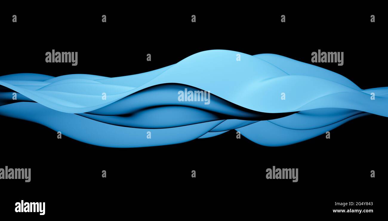 Blue floating, oggetto 3D ondulato, sfondo virtuale astratto moderno, simile a onde sonore audio, concetto di scienza o dati, visualizzazione di onde sonore Foto Stock