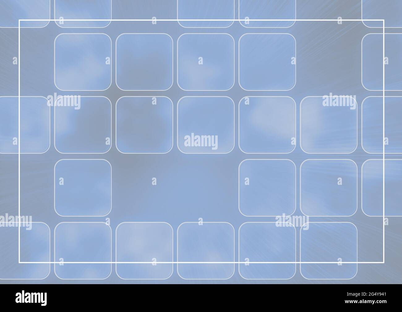 Cornice a linee bianche con spazio di copia su forme quadrate blu su sfondo nero Foto Stock
