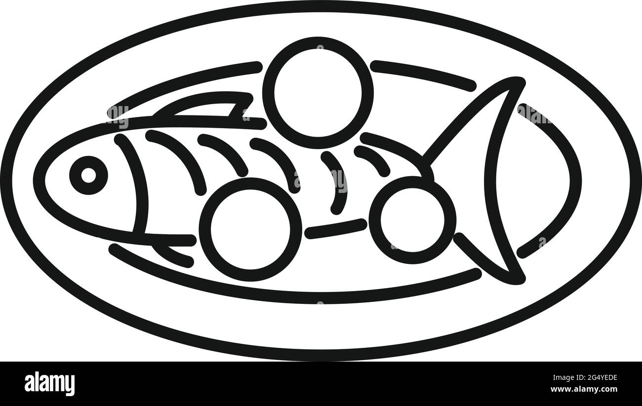 Grecia cibo pesce mare icona, stile contorno Illustrazione Vettoriale