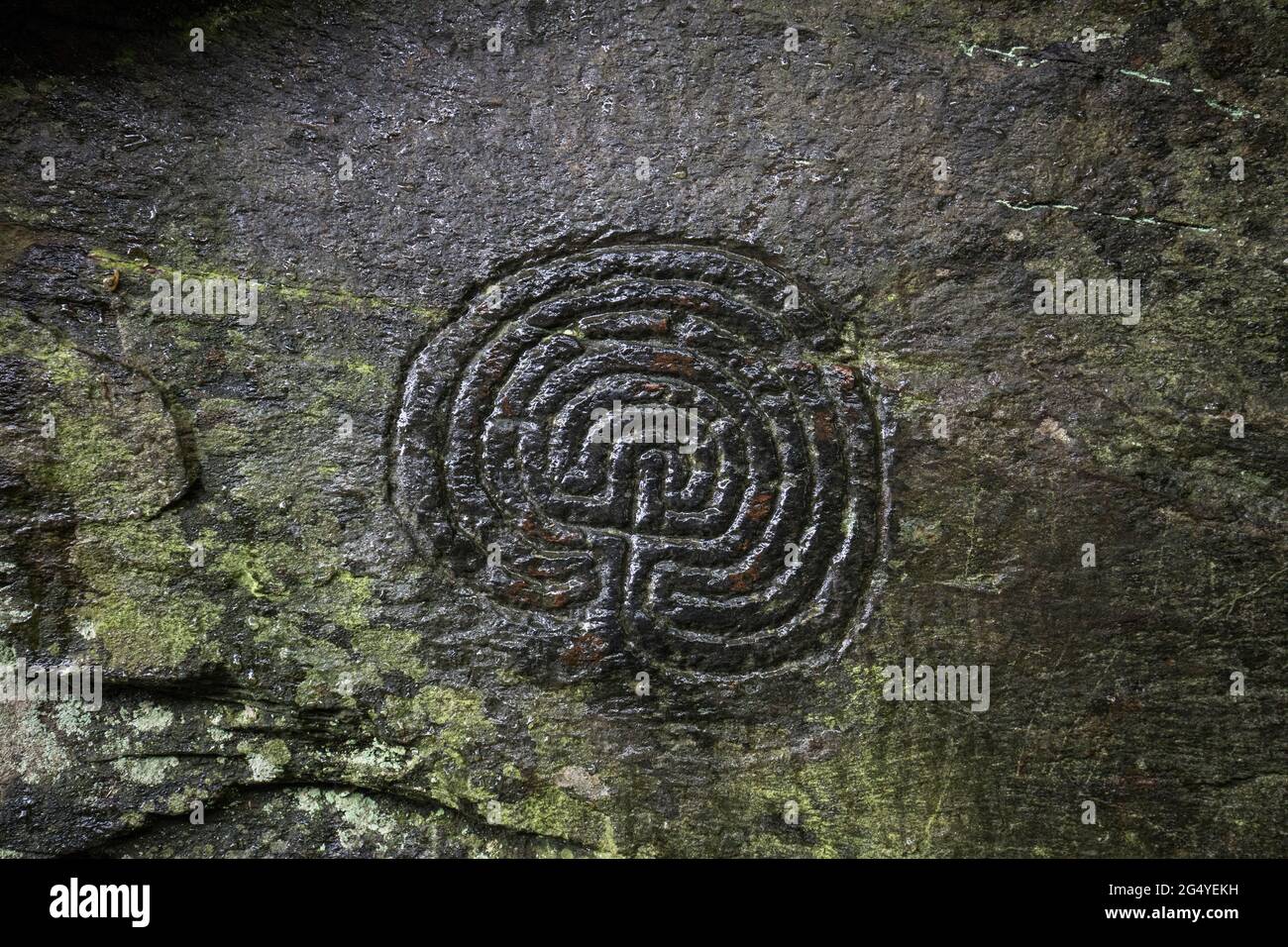 Maze Carving; Rocky Valley; Tintagel; Cornovaglia; Regno Unito Foto Stock