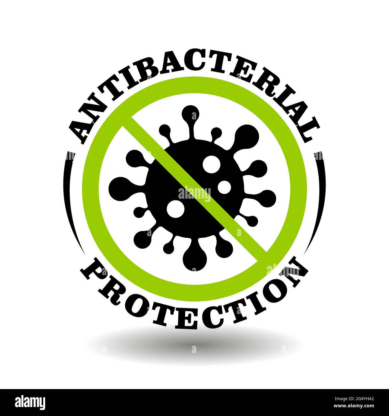 Vettore cerchio timbro antibatterico protezione con batteri icona, virus segno, microbi vietato simbolo per prodotti medici, chimici, cosmetici confezione Illustrazione Vettoriale