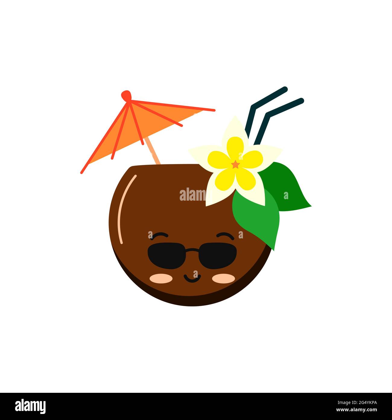 Coctail di cocco con paglia, fiore e ombrello Illustrazione Vettoriale