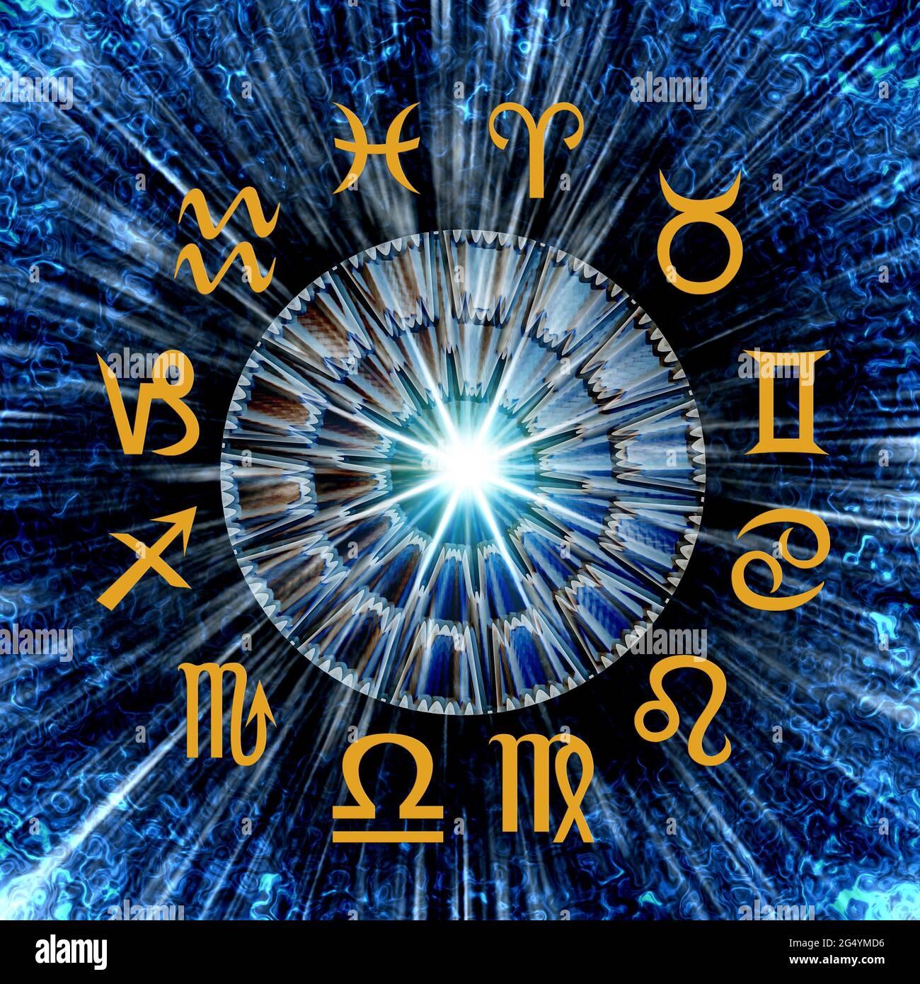 Ruota di astrologia con tutti i segni dello zodiaco Foto Stock