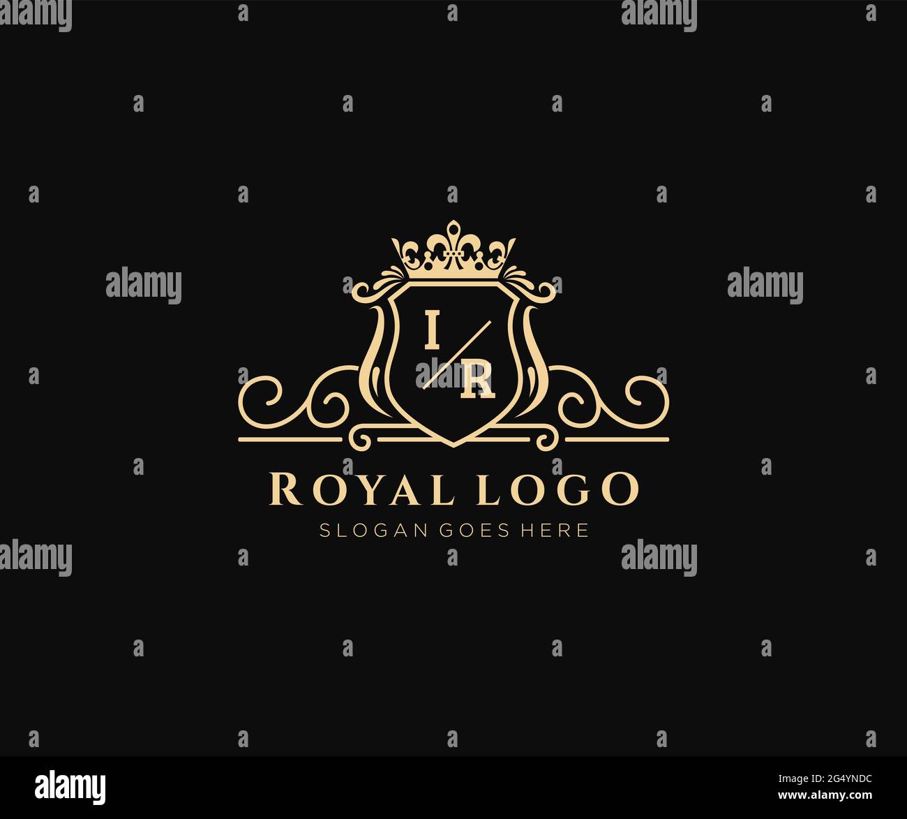 Modello di logo del marchio di lusso IR Letter, per ristoranti, Royalty, Boutique, Cafe, Hotel, Araldico, Gioielli, Moda e altre illustrazioni vettoriali. Illustrazione Vettoriale