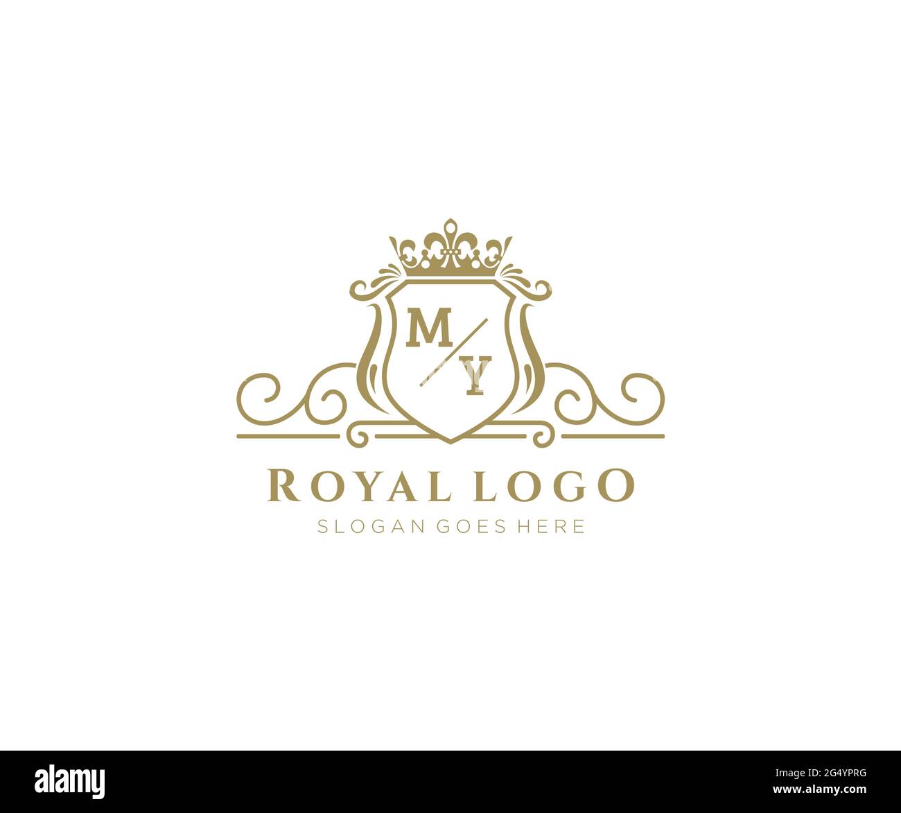 MODELLO logo MY Letter Luxurious Brand, per ristoranti, Royalty, Boutique, Cafe, Hotel, Araldico, Gioielli, Moda e altre illustrazioni vettoriali. Illustrazione Vettoriale