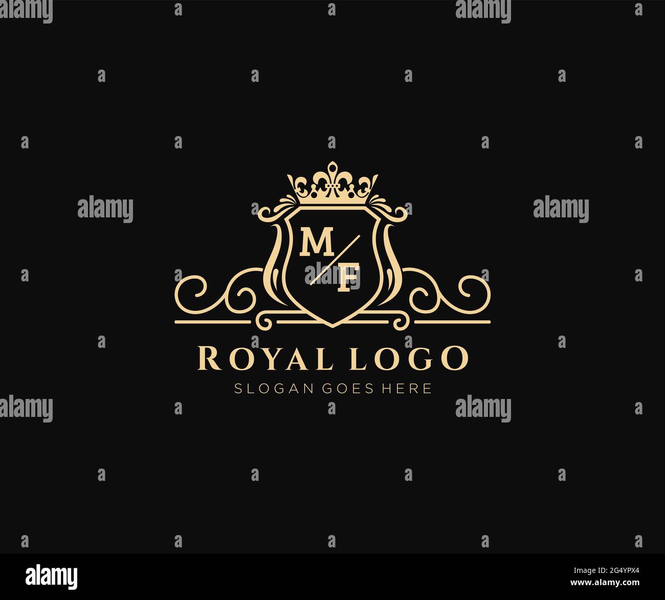 Modello di logo MF Letter Luxurious Brand, per ristoranti, Royalty, Boutique, Cafe, Hotel, Araldico, Gioielli, Moda e altre illustrazioni vettoriali. Illustrazione Vettoriale