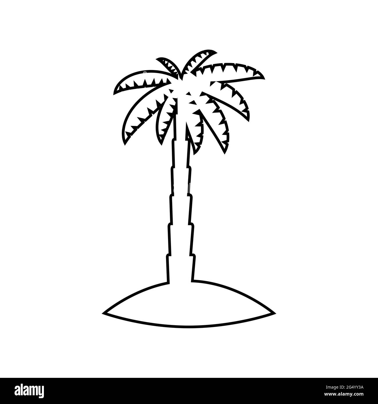 Isola di mare tropicale con piante, palme, silhouette nere isolate su sfondo bianco Illustrazione Vettoriale