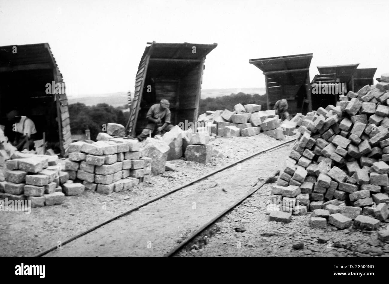 Taglio di sets, Rubislaw Quarry primi del 1900 Foto Stock