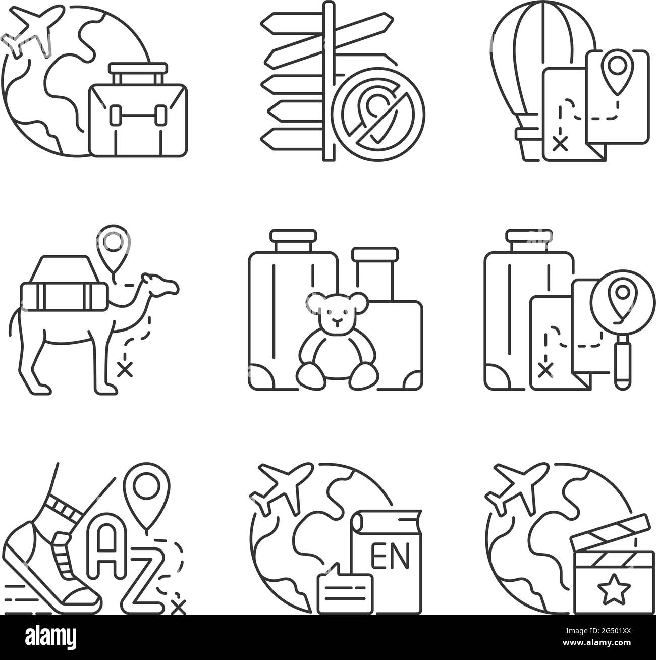 Set di icone lineari di tipo traslazione Illustrazione Vettoriale