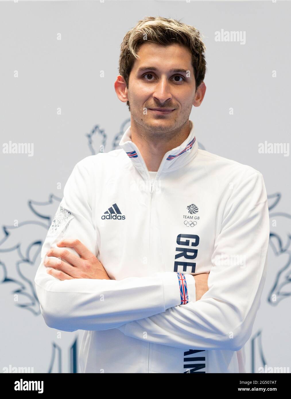 James Cooke durante la sessione di kitting out per le Olimpiadi di Tokyo 2020 al Birmingham NEC, Regno Unito. Data immagine: Lunedì 21 giugno 2021. Foto Stock