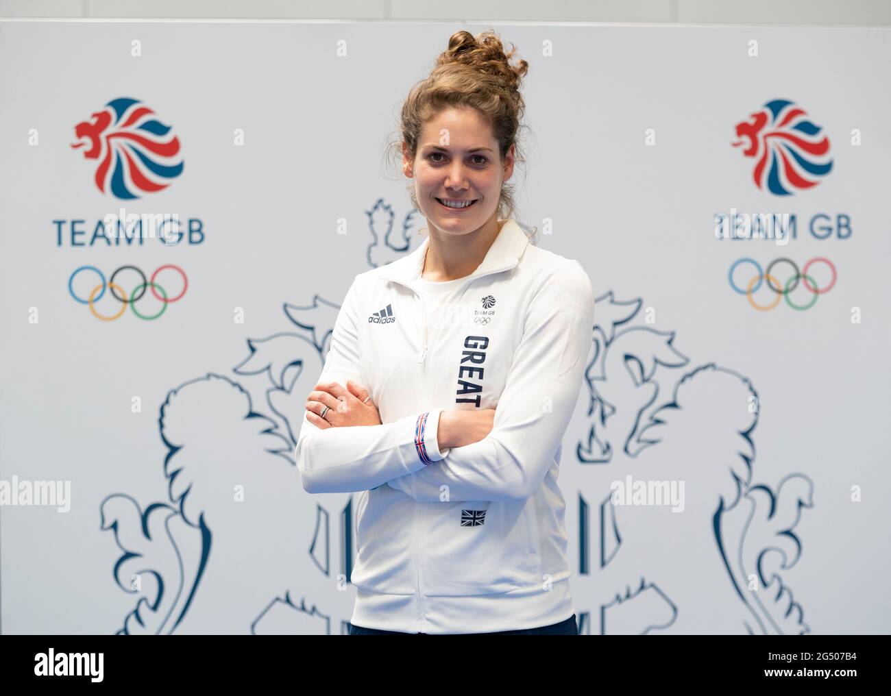 Kate French durante la sessione di kitting out per le Olimpiadi di Tokyo 2020 al Birmingham NEC, UK. Data immagine: Lunedì 21 giugno 2021. Foto Stock