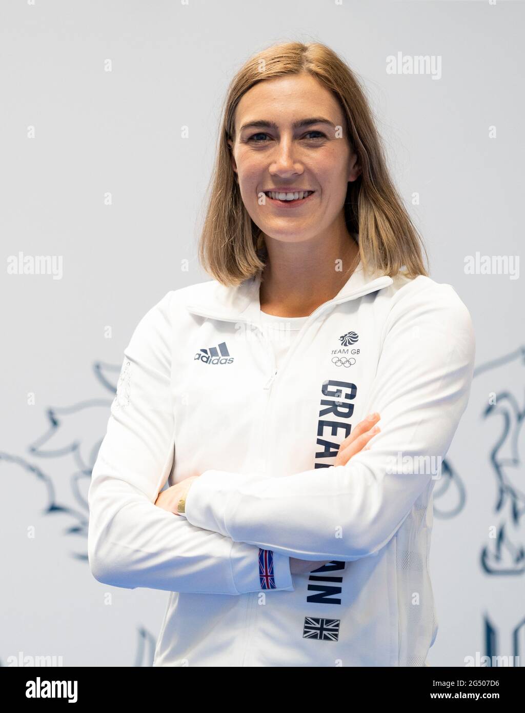 Joanna Muir durante la sessione di kitting out per le Olimpiadi di Tokyo 2020 al Birmingham NEC, Regno Unito. Data immagine: Lunedì 21 giugno 2021. Foto Stock