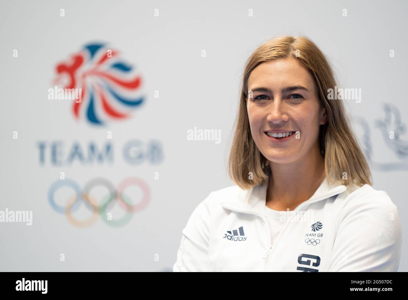 Joanna Muir durante la sessione di kitting out per le Olimpiadi di Tokyo 2020 al Birmingham NEC, Regno Unito. Data immagine: Lunedì 21 giugno 2021. Foto Stock