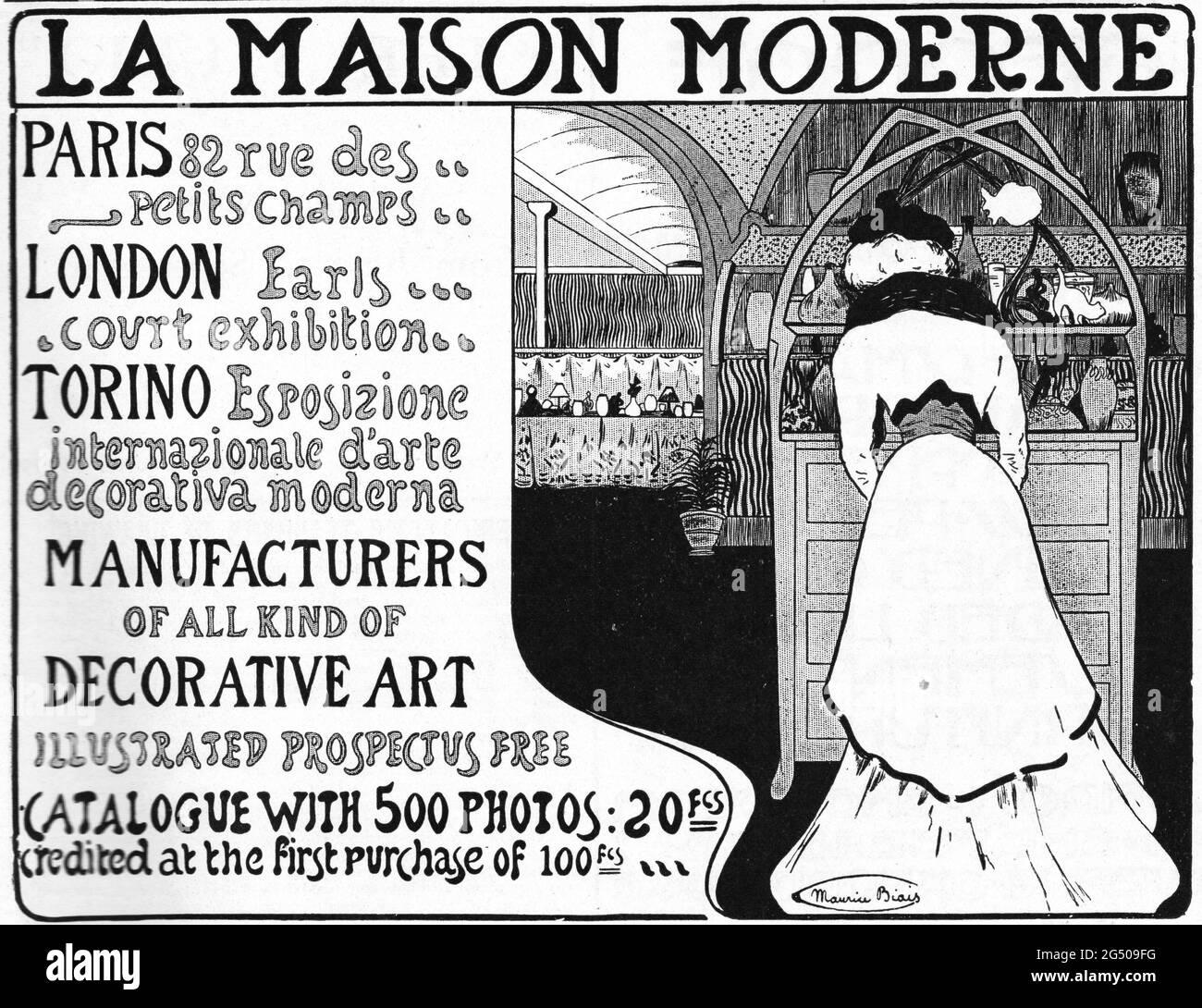"La Maison moderne, Parigi, Londra e Torino – Produttori di ogni genere di arte decorativa". Un annuncio di 1902 per un'azienda che produce gli articoli decorativi nello stile dell'arte & dell'artigianato. Foto Stock