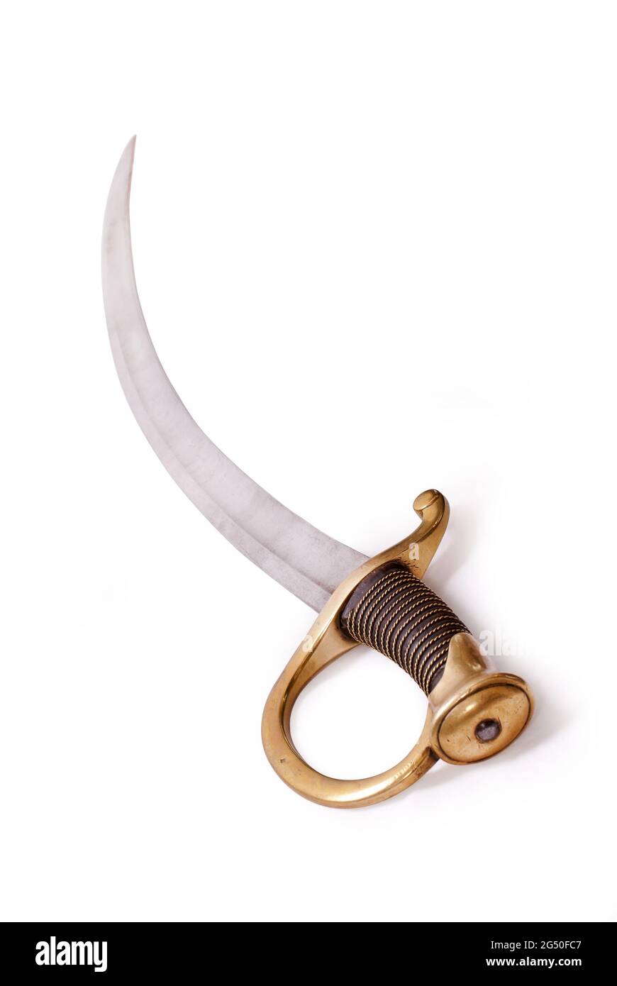 Sabre (spada di cavalleria) del soldato di artiglieria francese. Modello 1829. Percorso su sfondo bianco. Foto Stock