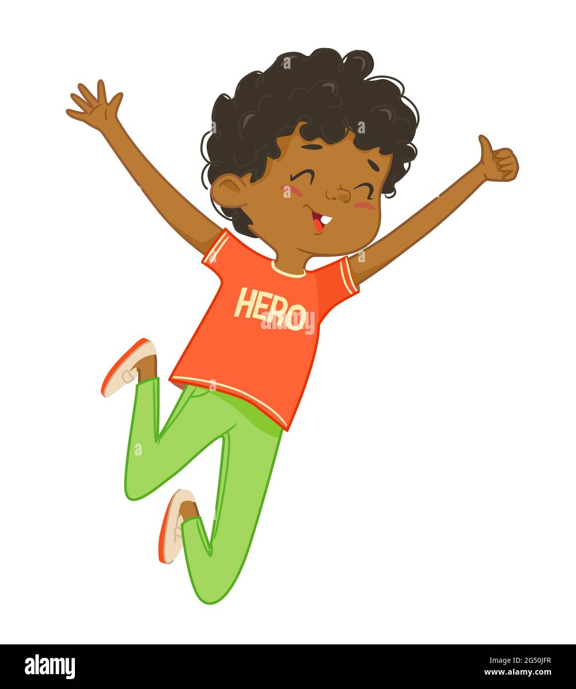 Illustrazione del salto e della danza felice del ragazzo afroamericano. Illustrazione Vettoriale