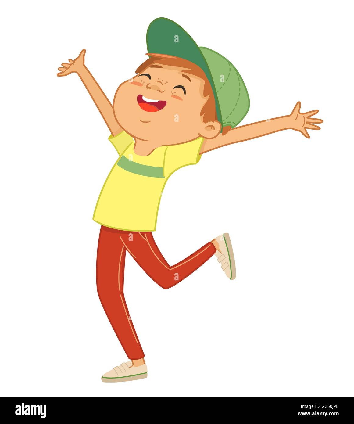 Illustrazione di un ragazzo caucasico felice che salta e balla. Illustrazione Vettoriale