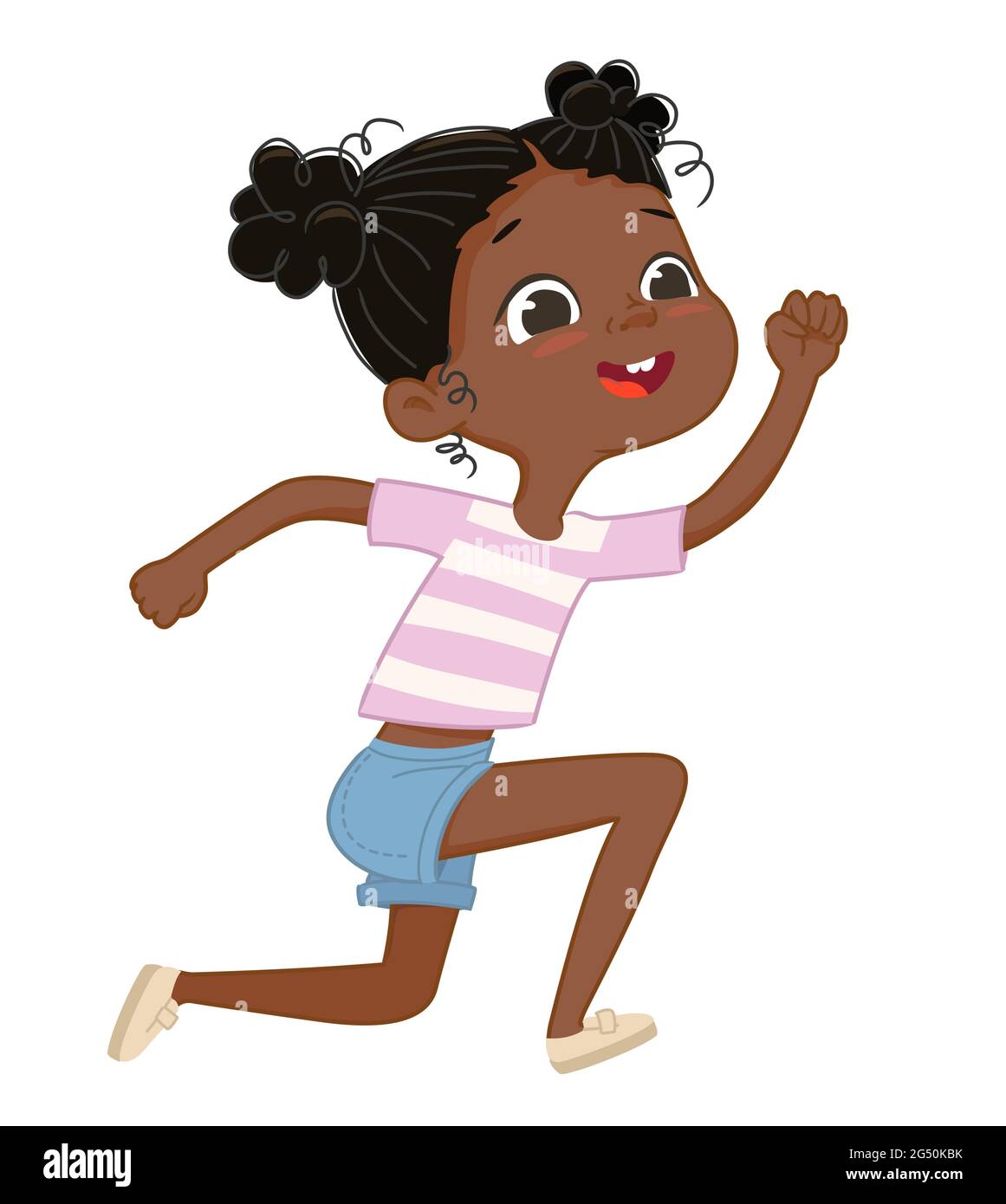 Illustrazione della ragazza afro-americana felice saltando e runing. Illustrazione Vettoriale