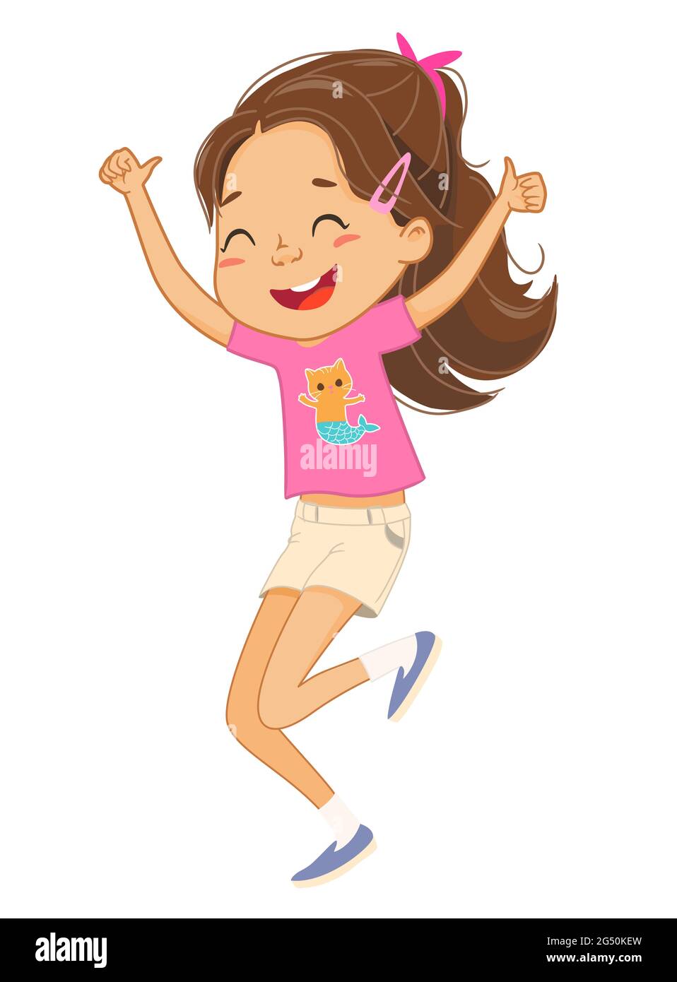 Illustrazione della ragazza dei capelli bruni felice che salta e balla. Illustrazione Vettoriale