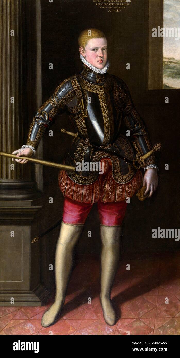 Re Sebastiano del Portogallo (1554-1578) di Cristobal de Morales, olio su tela, 1572 Foto Stock