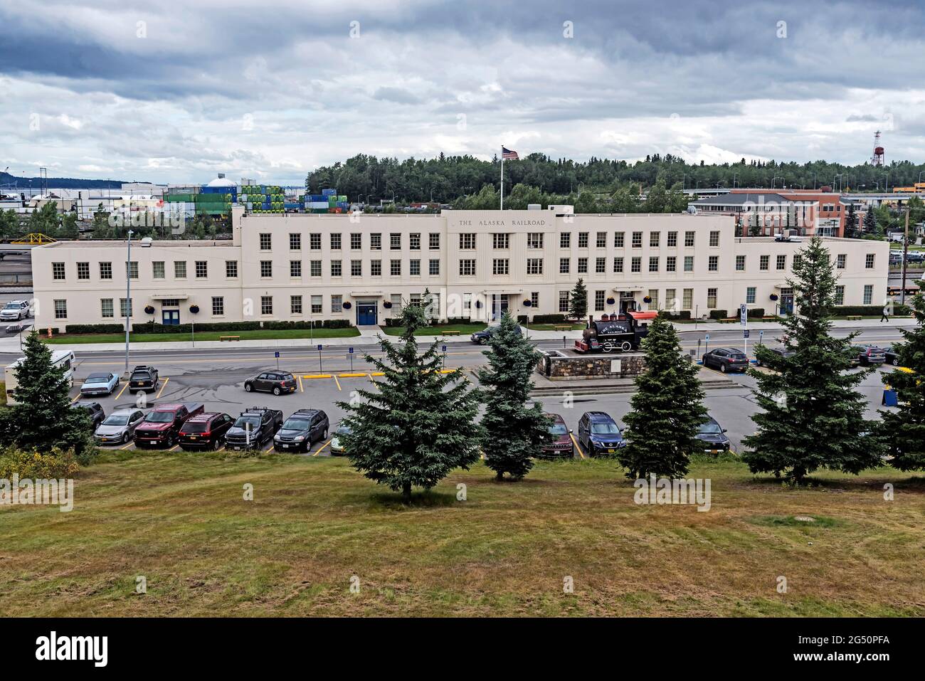 Alaska Railroad depositi e stazioni ferroviarie, Anchorage, Alaska, Stati Uniti Foto Stock