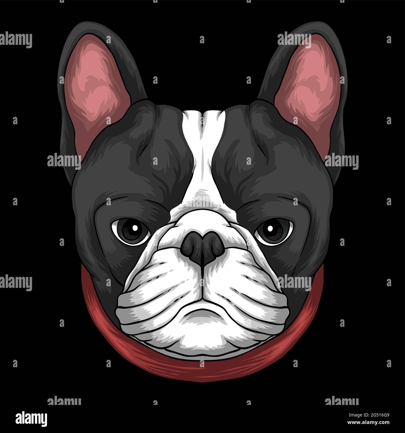 Testa di bulldog francese un collare rosso che indossa illustrazione vettoriale Illustrazione Vettoriale