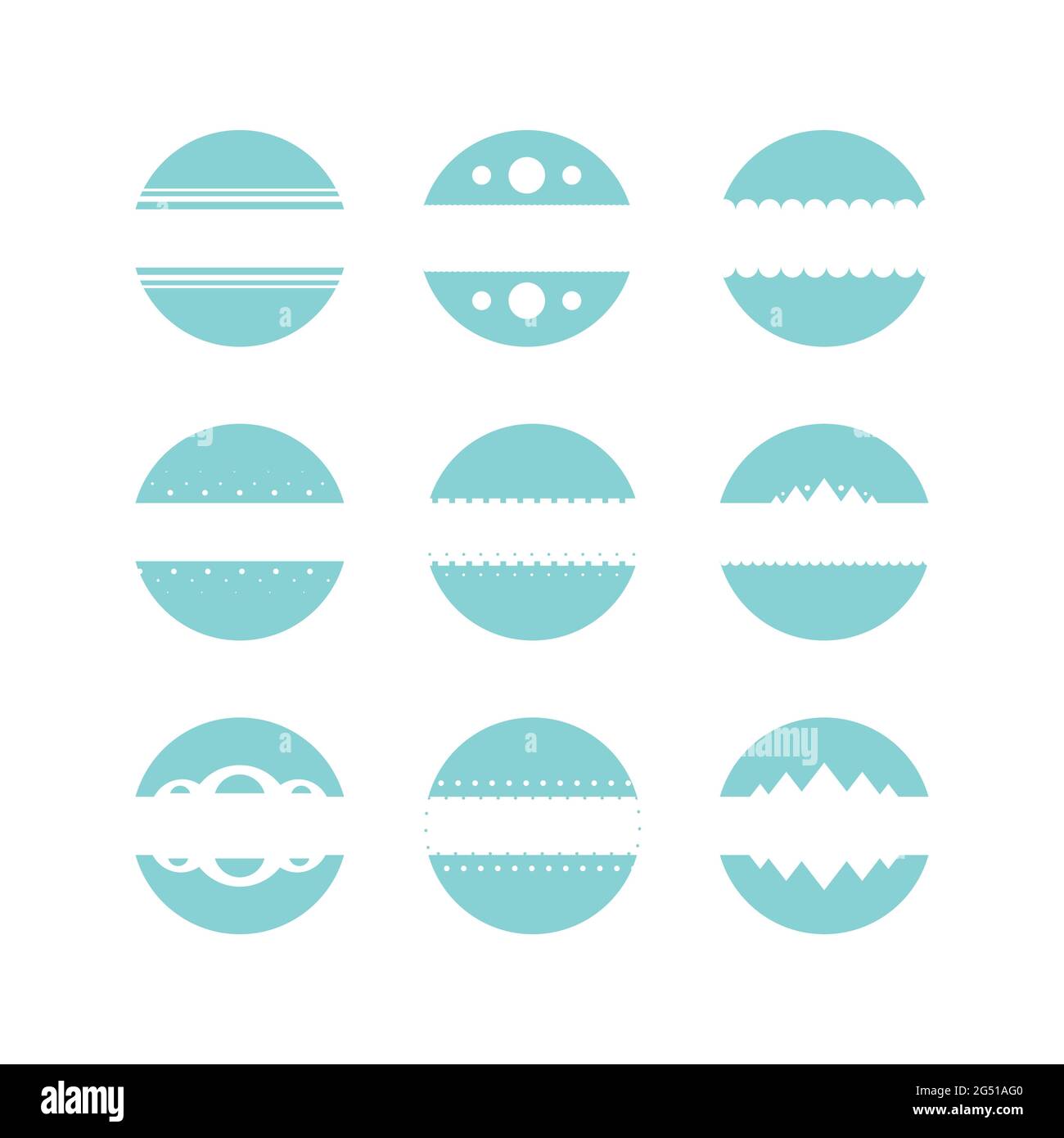 Set di cerchi disegnati a mano. 9 oggetti. Colore turchese. Illustrazione vettoriale, design piatto Illustrazione Vettoriale