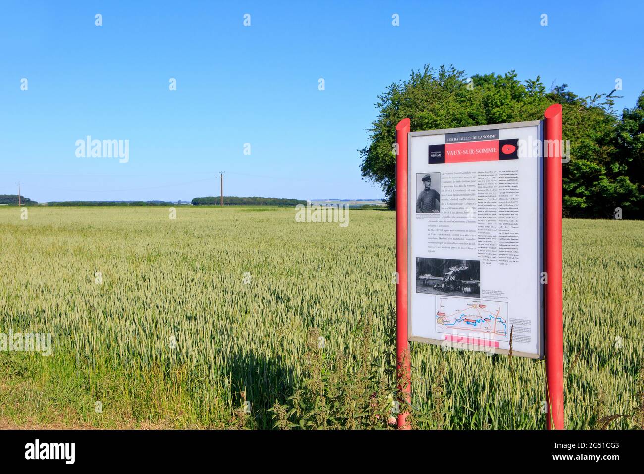 Crash site del capitano tedesco (prussiano) della prima guerra mondiale Manfred von Richthofen (alias Red Baron) a Vaux-sur-Somme (Somme), Francia Foto Stock