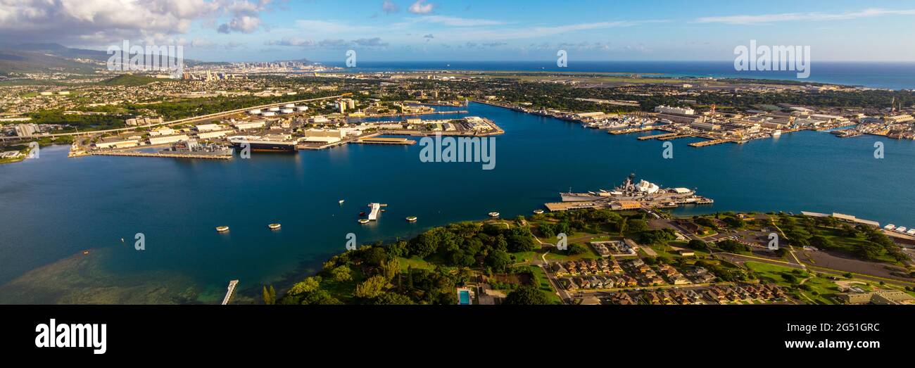Vista aerea di Pearl Harbor, Honolulu, Oahu, Hawaii, USA Foto Stock