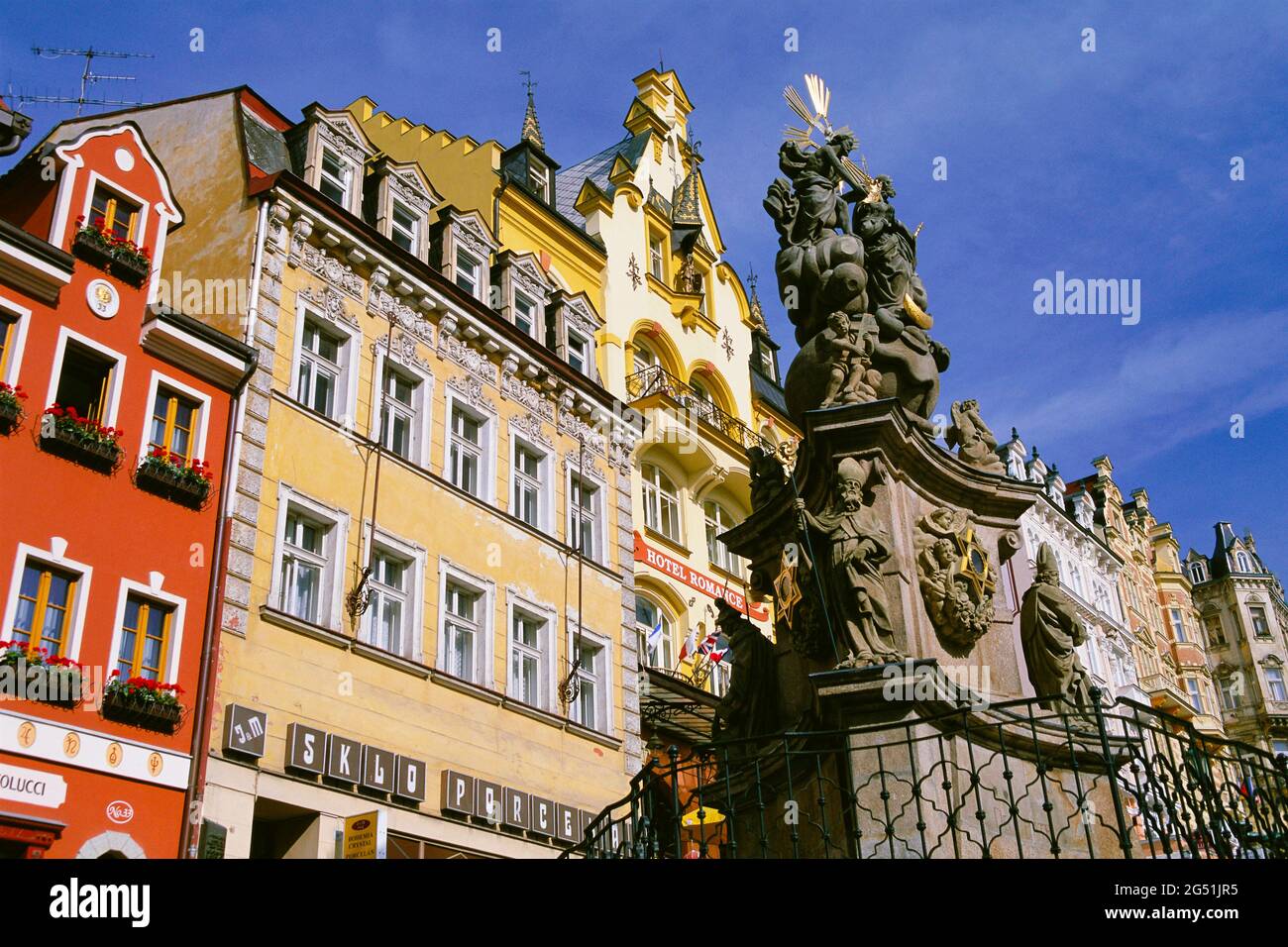 Piazza del mercato, Karlovy Vary (Carlsbad), Repubblica Ceca Foto Stock