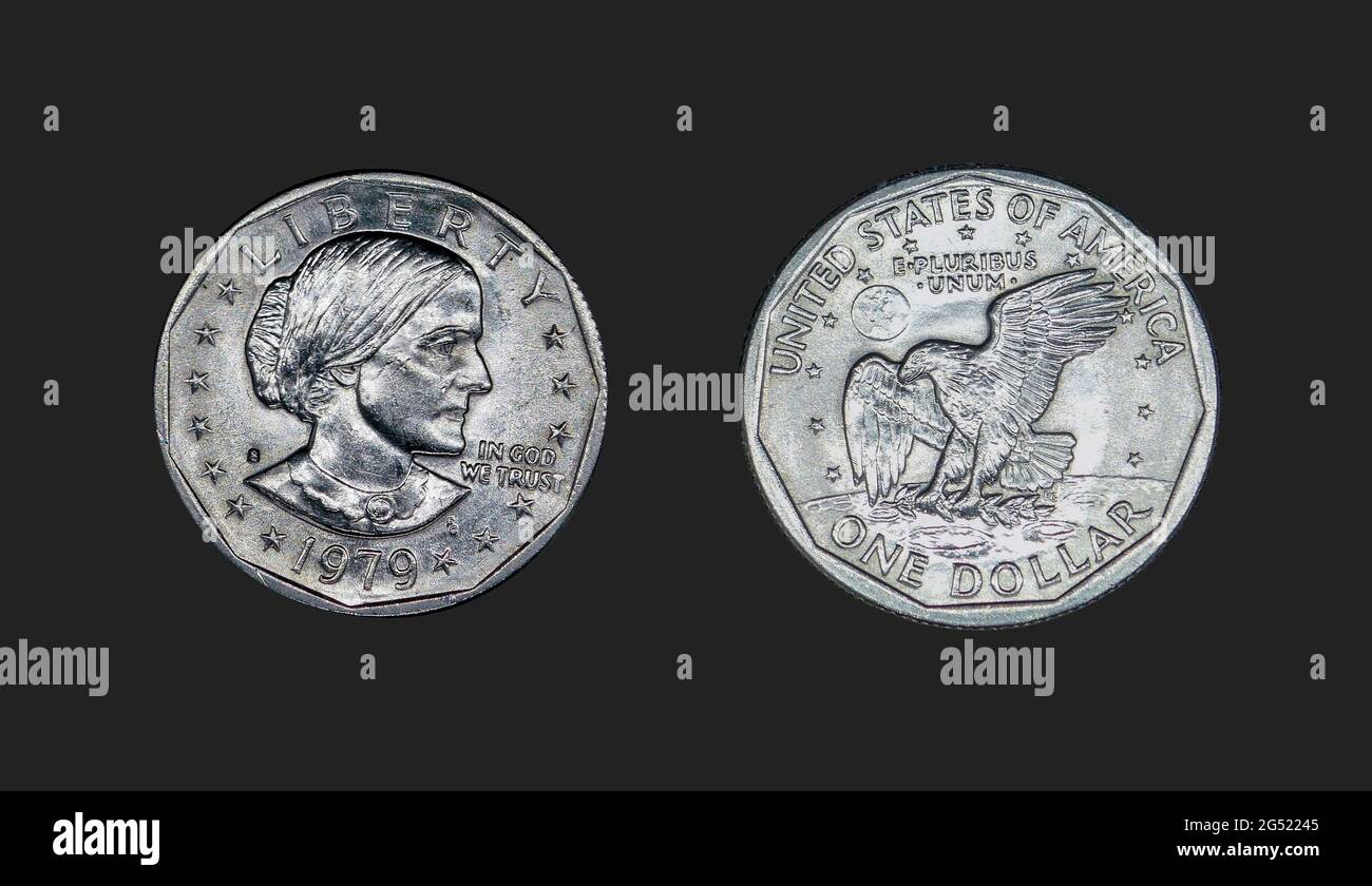 Il dollaro di Susan B. Anthony è una moneta del dollaro degli Stati Uniti coniata da 1979 a 1981 e 1999 Foto Stock