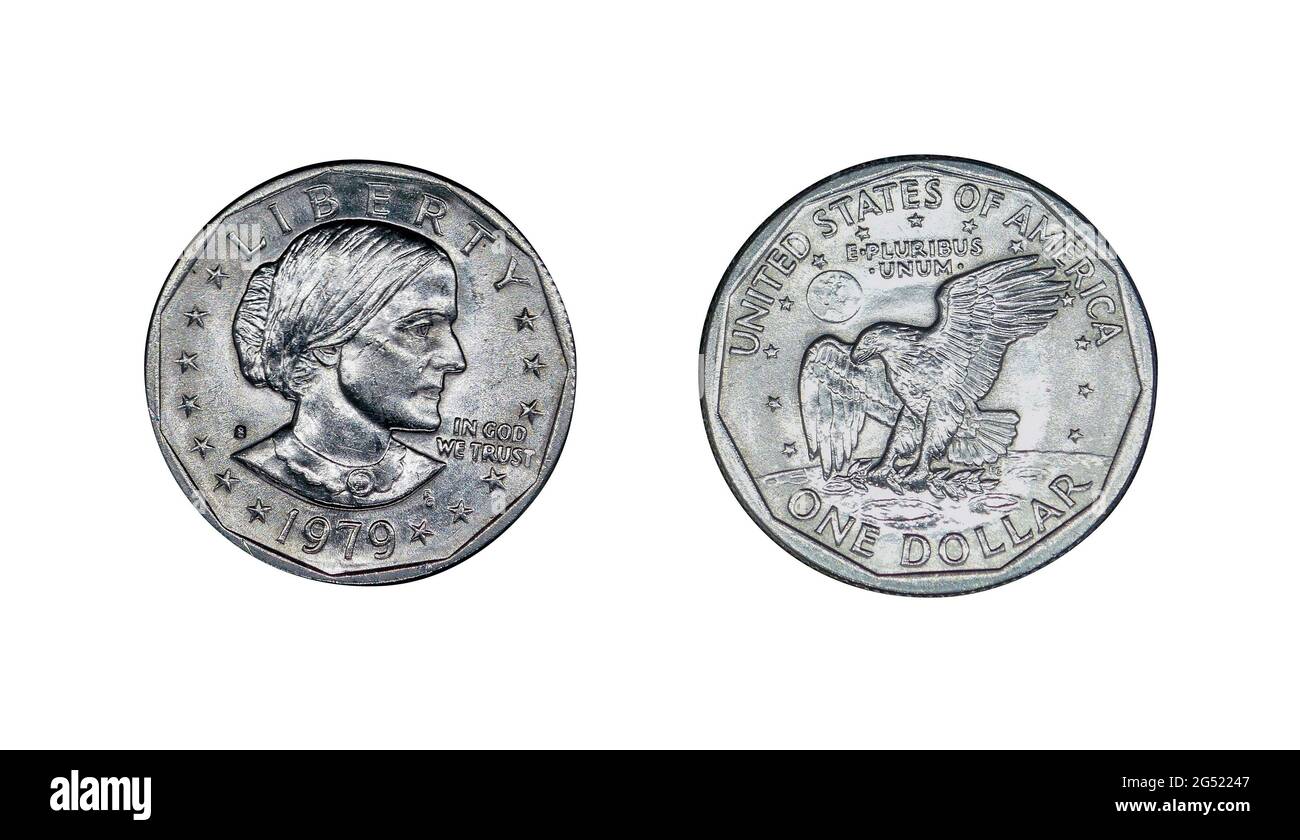 Il dollaro di Susan B. Anthony è una moneta del dollaro degli Stati Uniti coniata da 1979 a 1981 e 1999 Foto Stock