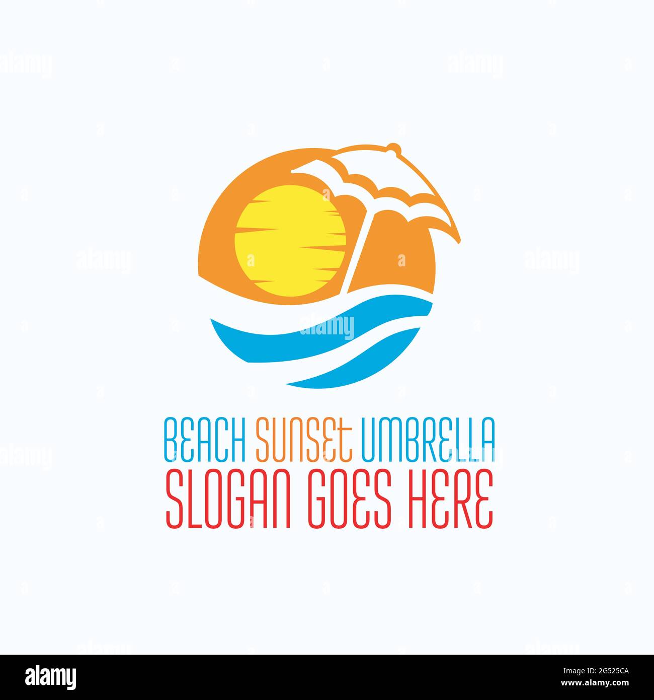 esclusivo design ispirato al logo dell'ombrello beach sunset Illustrazione Vettoriale