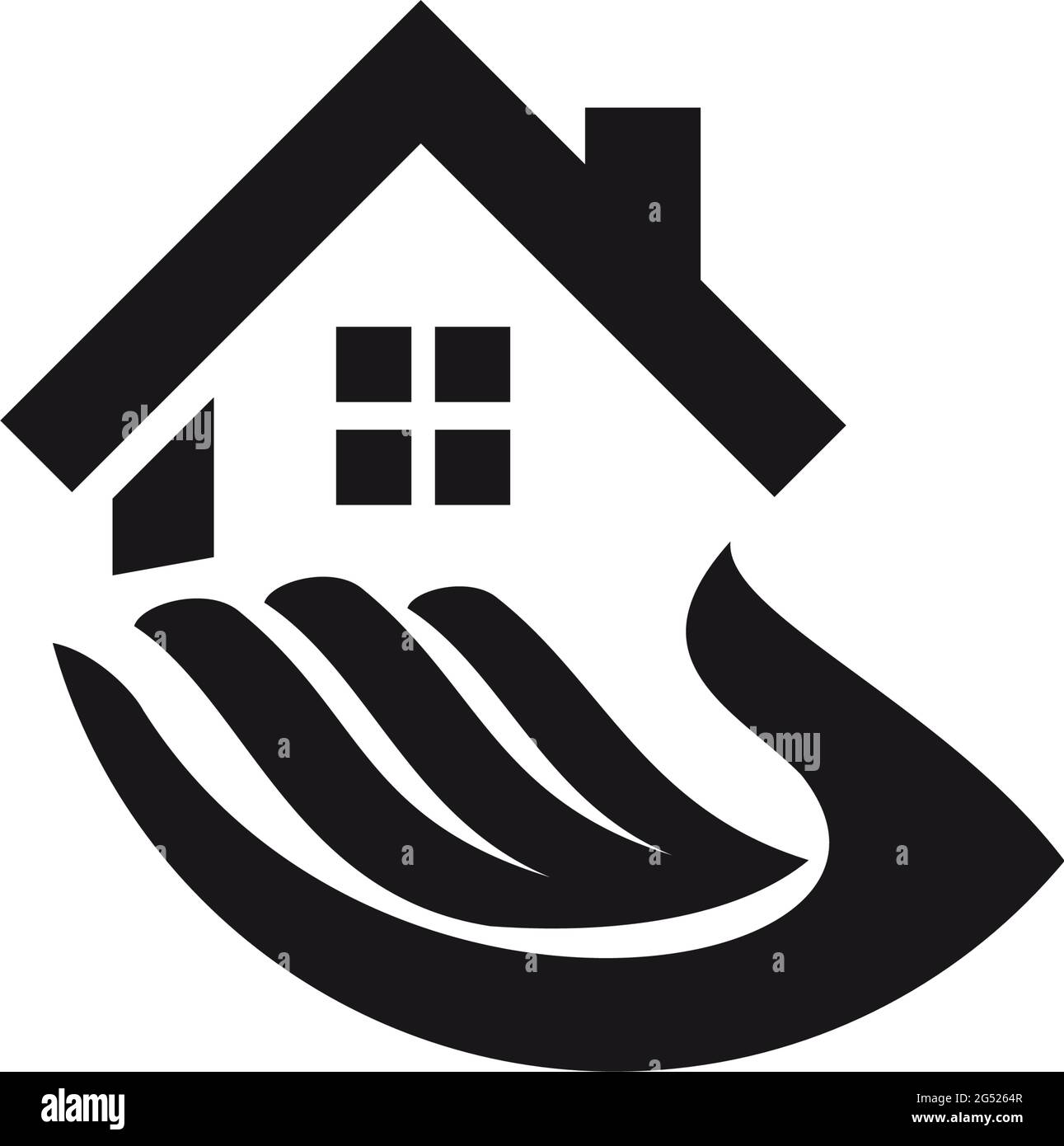 Vettore semplice logo, home sulla mano. Concetto di vendita e affitto case Illustrazione Vettoriale